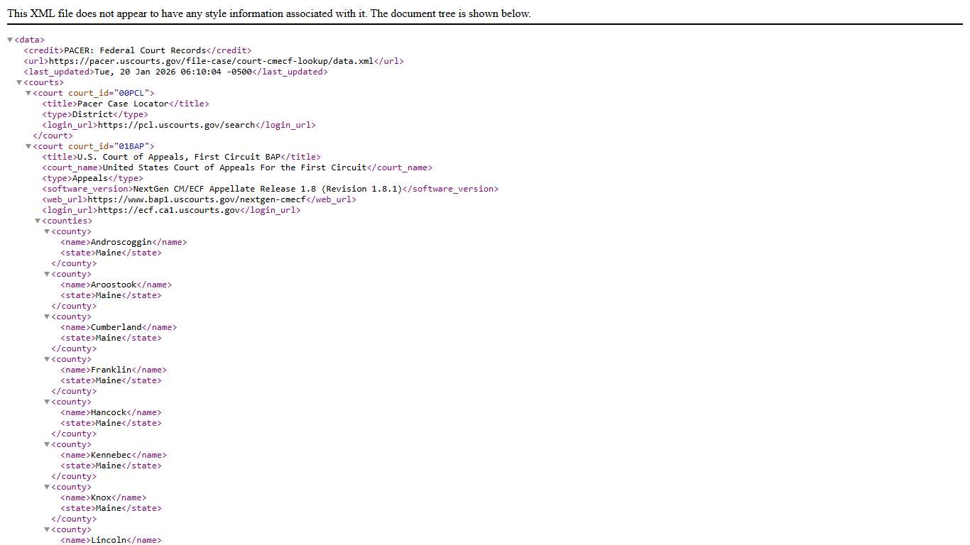 [XML] https://pacer.uscourts.gov/file-case/court-cmecf-lookup/data.xml